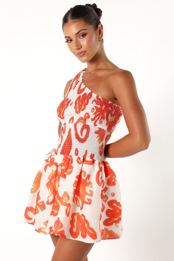 Alvaro One Shoulder Mini Dress - Orange Print